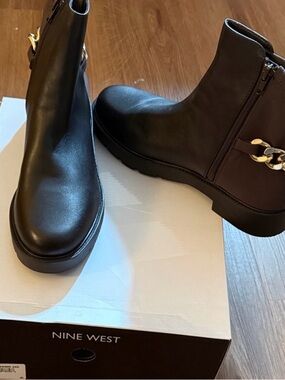 Nine West Black Chelsea Booties with Gold Chain Accent
